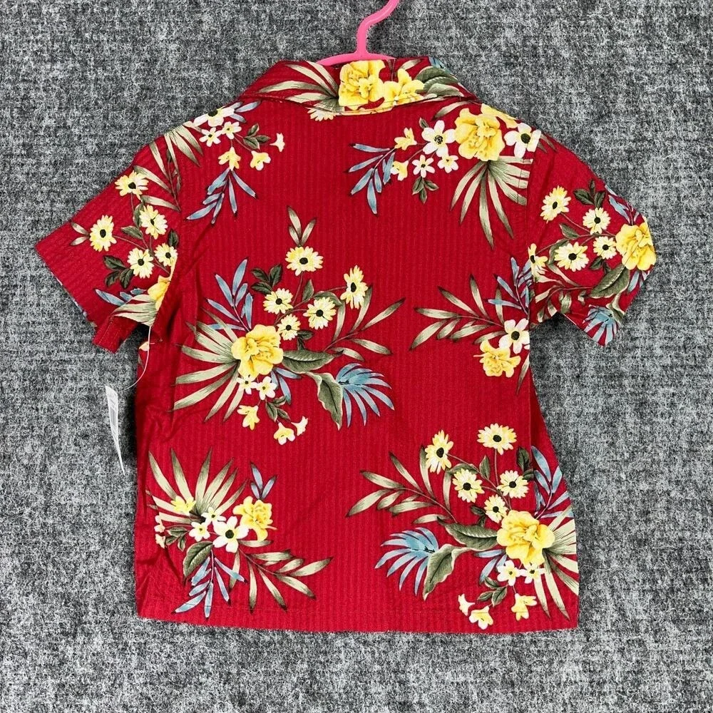 Old Navy Shirt Boys Baby 18-24M Red Hawaiian‎ Camp Floral Short Sleeve NWT